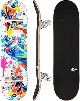 KMX Complete Skateboard for Beginners, 7-Layer Canadian Maple Double Kick Concave Deck| Aluminum Alloy Trucks | Beginner Skateboard for Boys, Girls, Kids, Teens, Adults