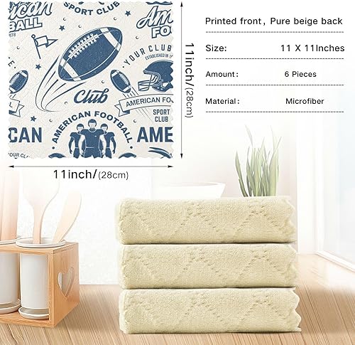 Miniatura 3 de American Football Cotton Decor Microfiber Cleaning Cloths Quick Dry 6 Pack Microfiber Drying Towel Kitchen for Countertop Table
