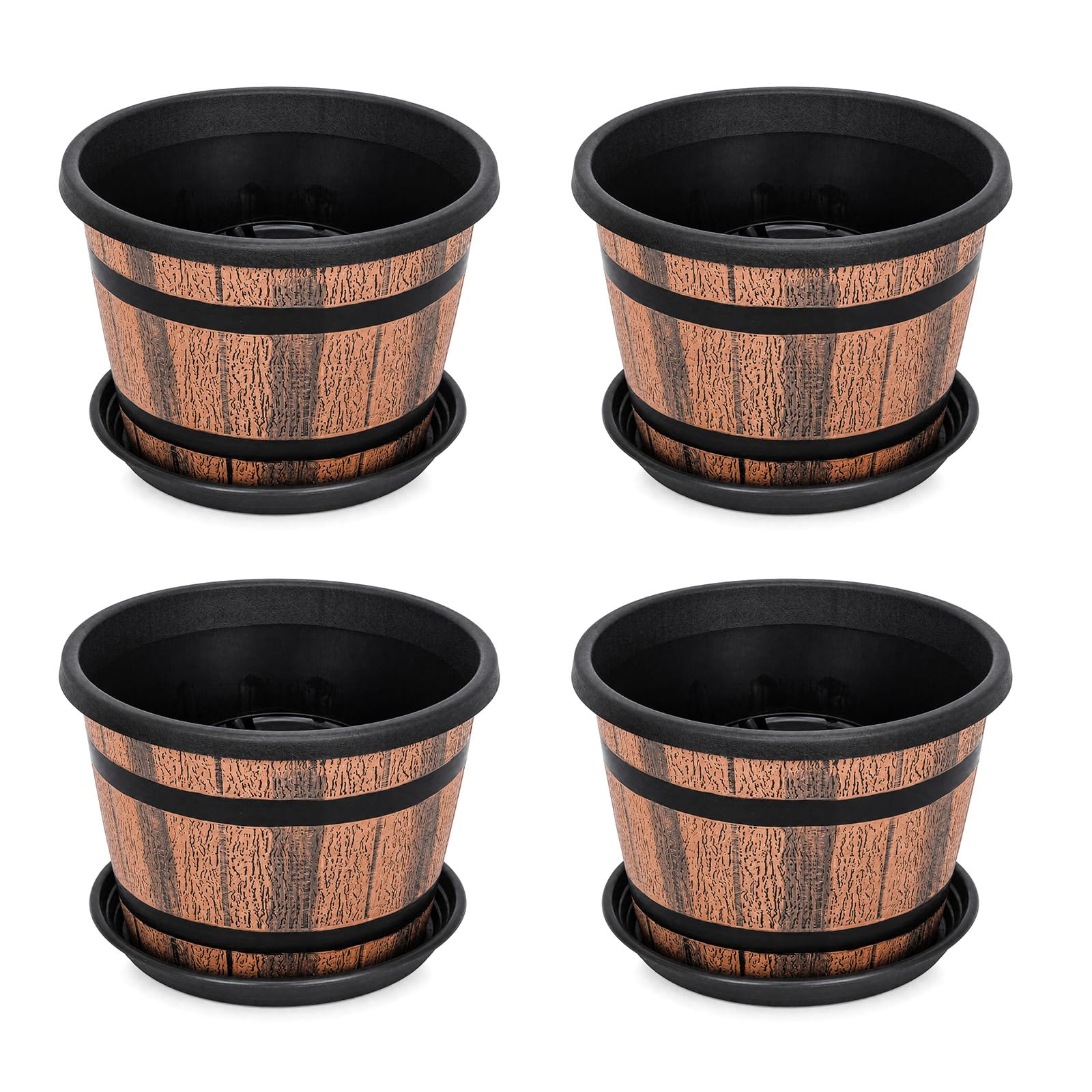 ANYVOYAGE 4-Pack Resin Garden Planters – Wood Grain Flower Pots for Indoor & Outdoor Plants, Succulents, Flowers & Home Garden Decor