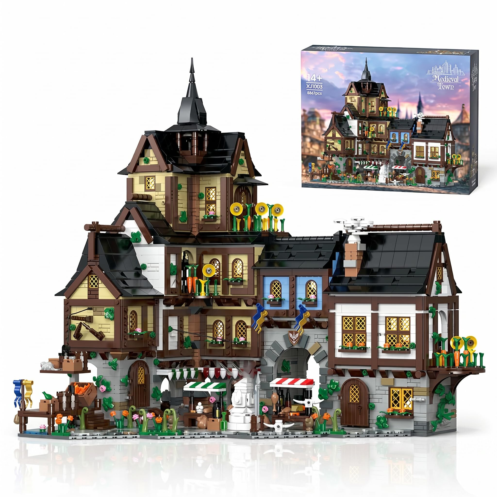 Klemmbausteine Mittelalter Haus - 3867 Teile Medieval Burg Modular Buildings, Mittelalterliche Stadt Schloss Architektur Bausteine Set für Erwachsene