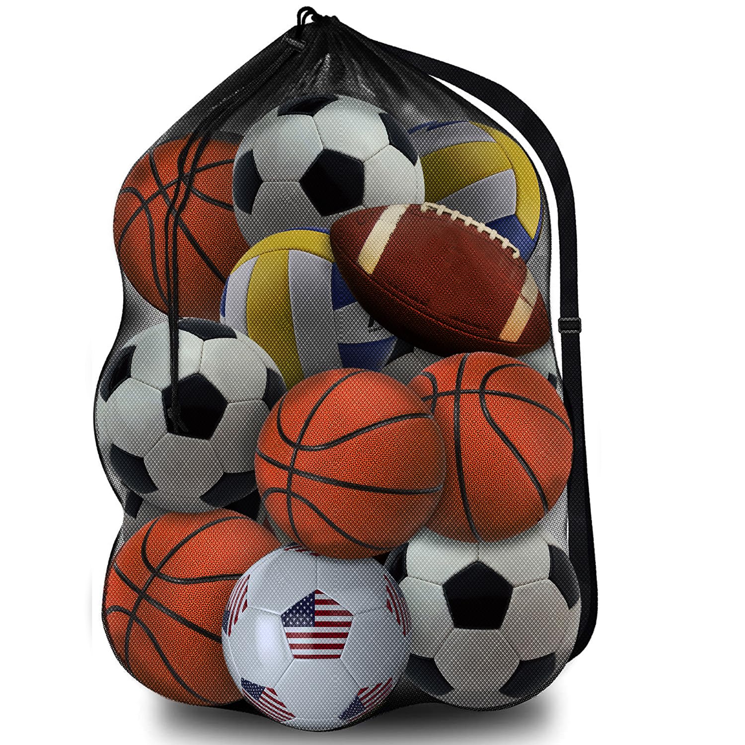 Labreccos Heavy Duty Mesh Ball Bag, Sports Equipment Storage Organizer Hold for Soccer, Basketball, Volleyball,Football, BaseBall and Swimming Gears
