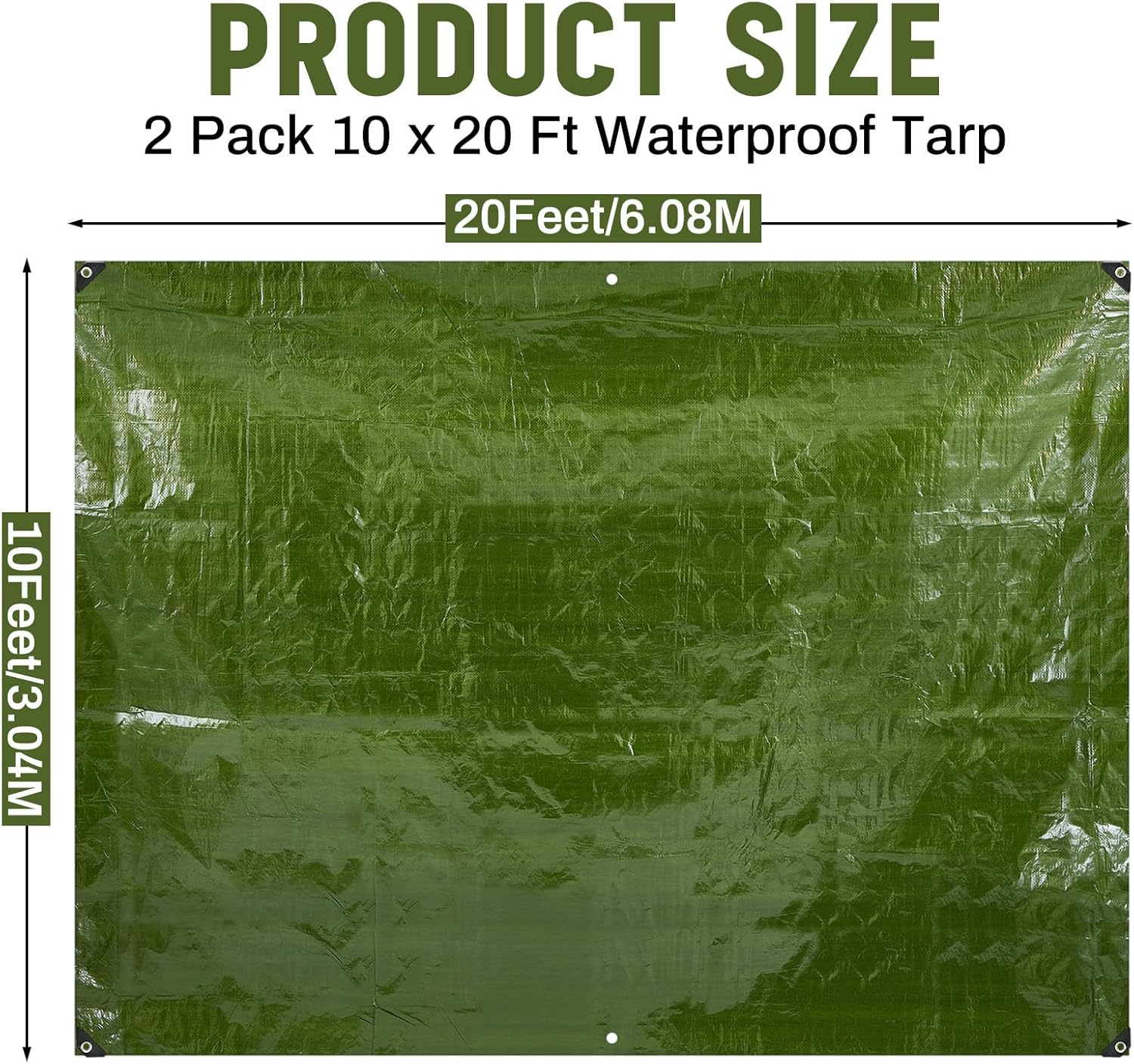 2 Pack 10 x 20 ft 5.5 Mil Large Tarps Heavy Duty Waterproof Tarp Multi Purpose Tent Cover for Home Boats Cars Camping Patio Furniture Roof Emergency Rain Protective Cover, Army Green