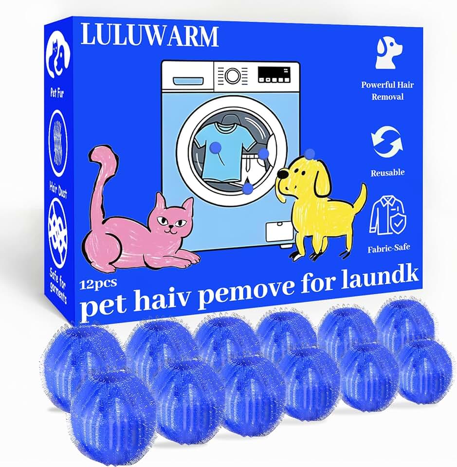 12 PCS Pet Hair Remover for Laundry, Reusable Dog & Cat Hair Remover Tool, Effectively Captures Pet Hair & Dander from Fabrics, Fi
