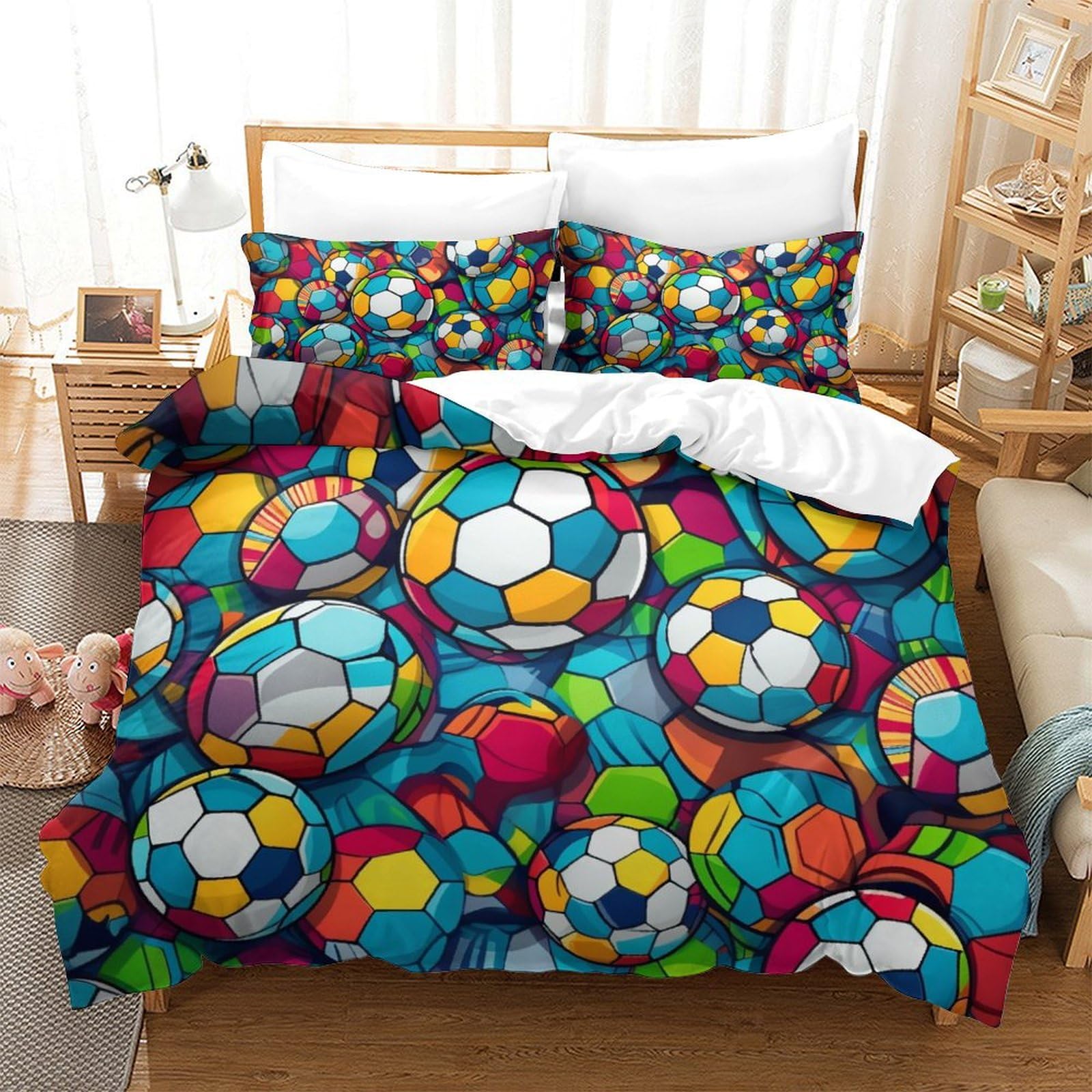 Housse de couette football 260x220 cm en microfibre avec taie d'oreiller Super King