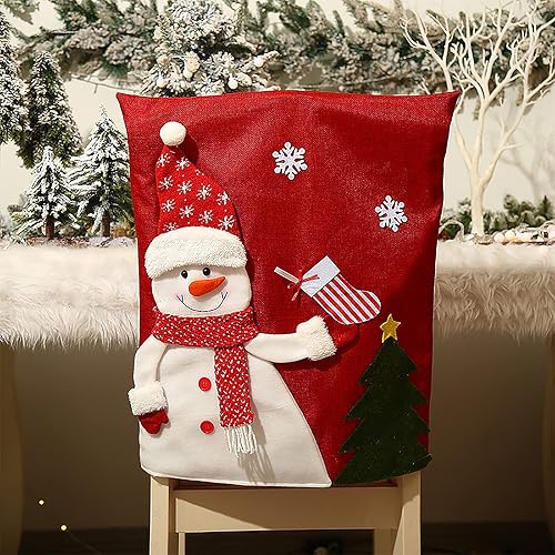 Miniatura 7 de IUIBMI Juego de 6 fundas navideñas para sillas de Navidad, fundas para respaldos de sillas de Navidad, sombrero rojo 3D, Papá Noel, muñeco de nieve,