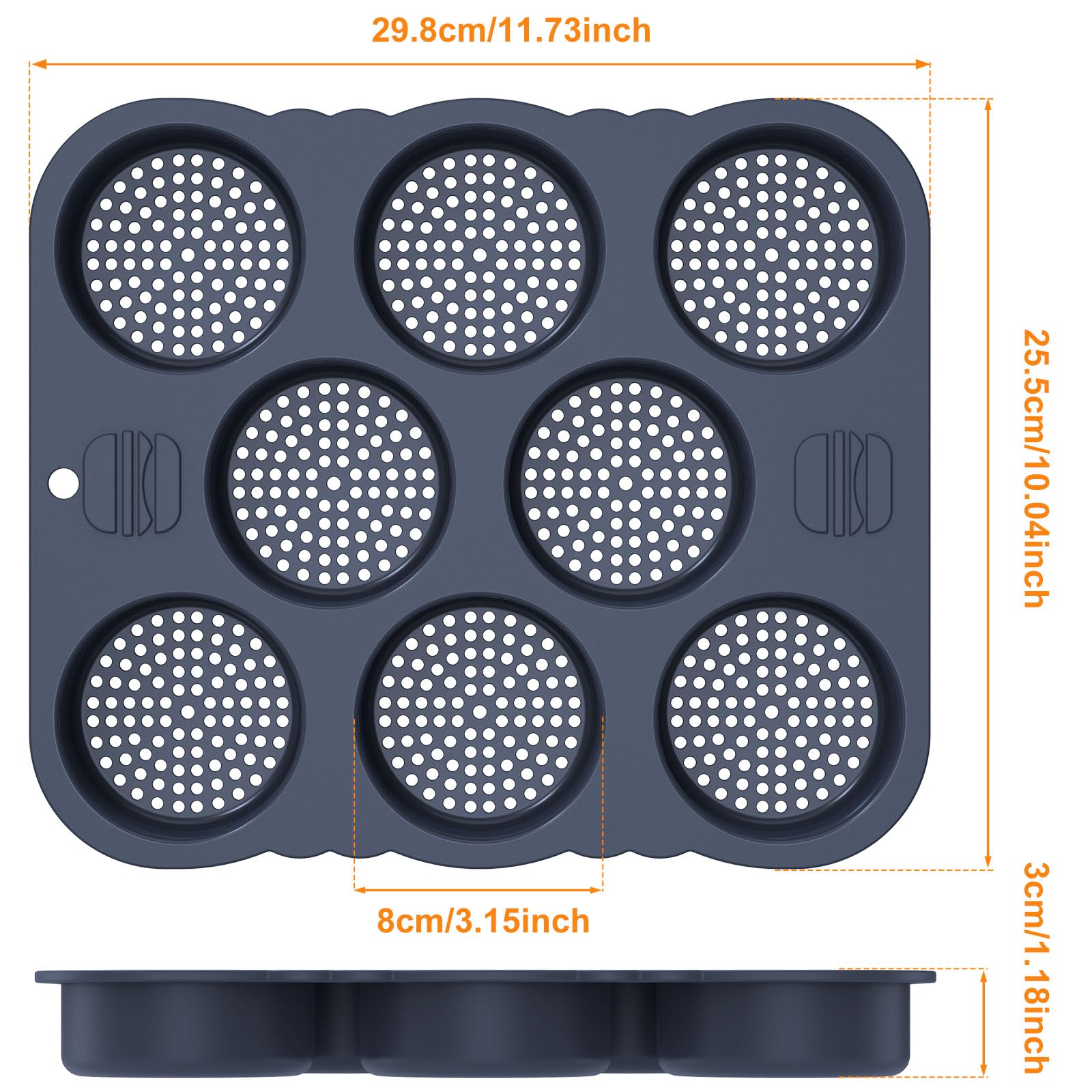 KTZCTPCA 8/12 Cavity Hamburger Bun Mold, Non Stick Hamburger Bun Pan Baking Pan, Heat Resistant Silicone Loaf Pan, Reusable Hamburger Bread Mold for Hamburger Chocolate Cake Pie (8 Cavity)