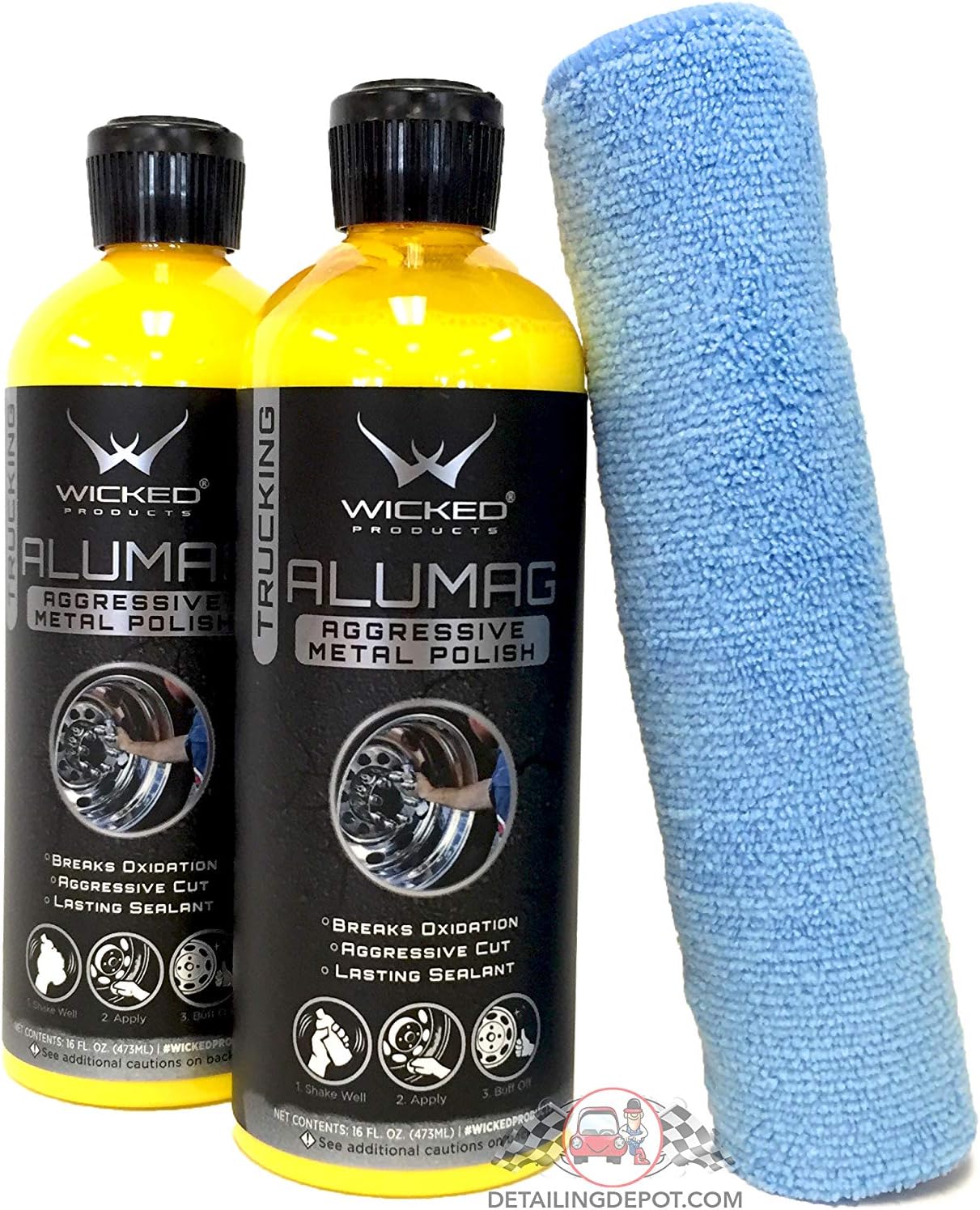 Wicked Alumag Chrome Metal Polish 16oz w/Free Microfiber