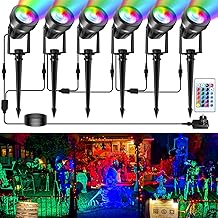 RGB Outdoor LED Spotlight, 16 Colours and 4 Modes Outdoor RGB Lighting with Remote Control, 12 V LED Floodlight with Adapter, IP65 Waterproof Lamp for Garden, Path, Terrace, Christmas 6 in 1