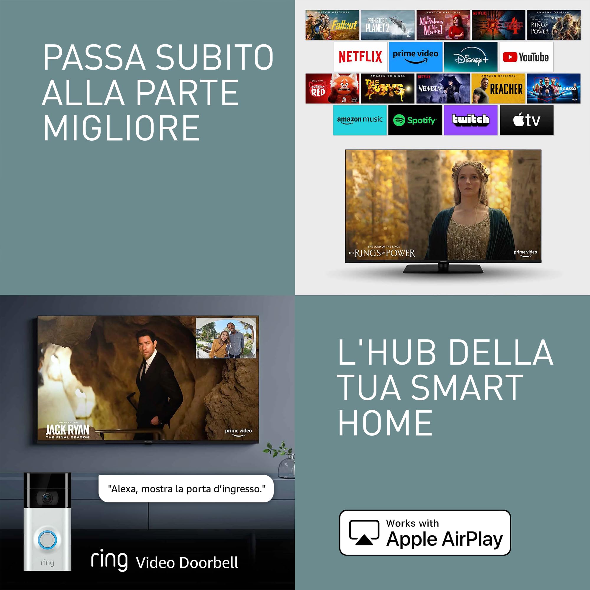 Panasonic Premium TV-50W80AEZC, 50 Pollici TV QLED 4K Ultra HD, Fire TV | Dolby Vision e Atmos, Modalità Game Plus, Controllo Vocale Alexa, Airplay, Smart TV ,Serie W80