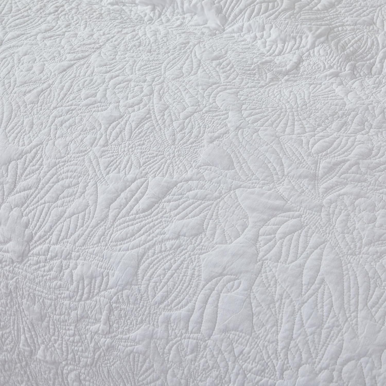 Brandream White Quilt Set King Size Cotton Botanical Cottagecore Bedding Matelasse Coverlet Scalloped Quilts 3-Piece - Image 2