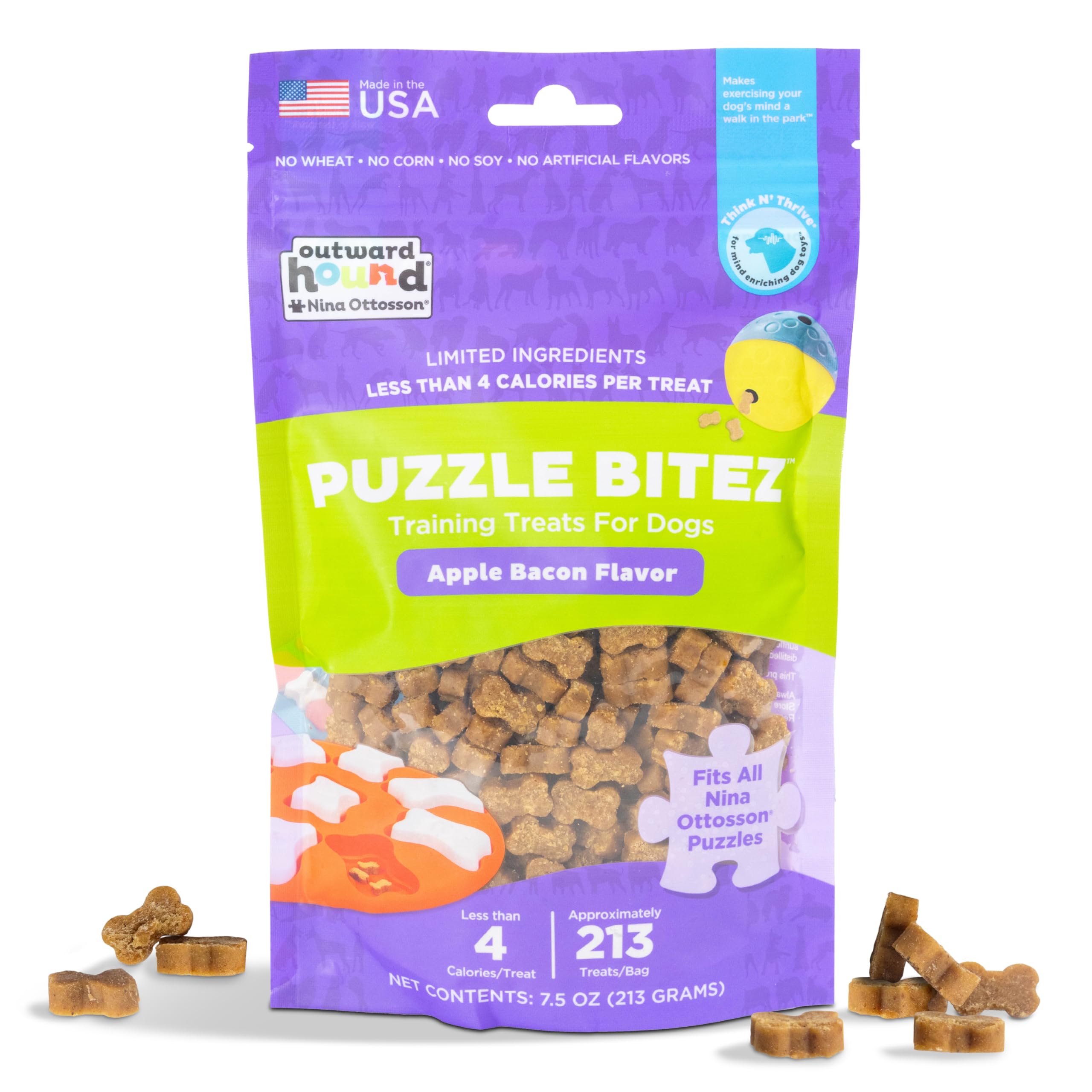 Outward Hound by Nina Ottosson Puzzle Bitez USA Made Dog Treats, Apple Bacon Flavor, Bite-Sized Training Reward and Interactive Puzzle Toy Treats,