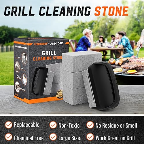 Miniatura 4 de AWEASROY Limpiador de parrilla de gran tamaño, piedra de limpieza de parrilla con mango resistente al calor, bloques de limpieza de parrilla de