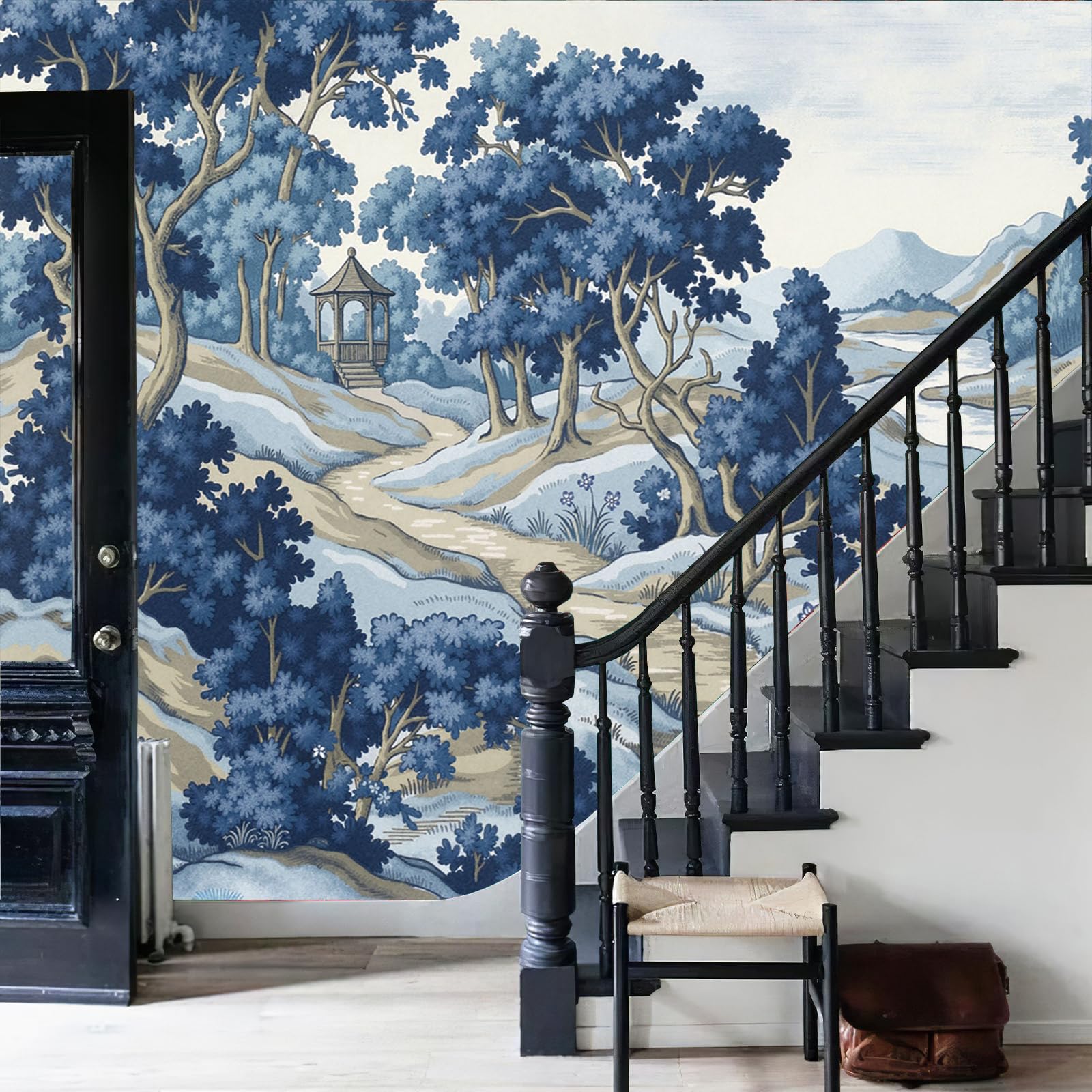 Fresque murale intissée pour masquer les défauts du mur bleu