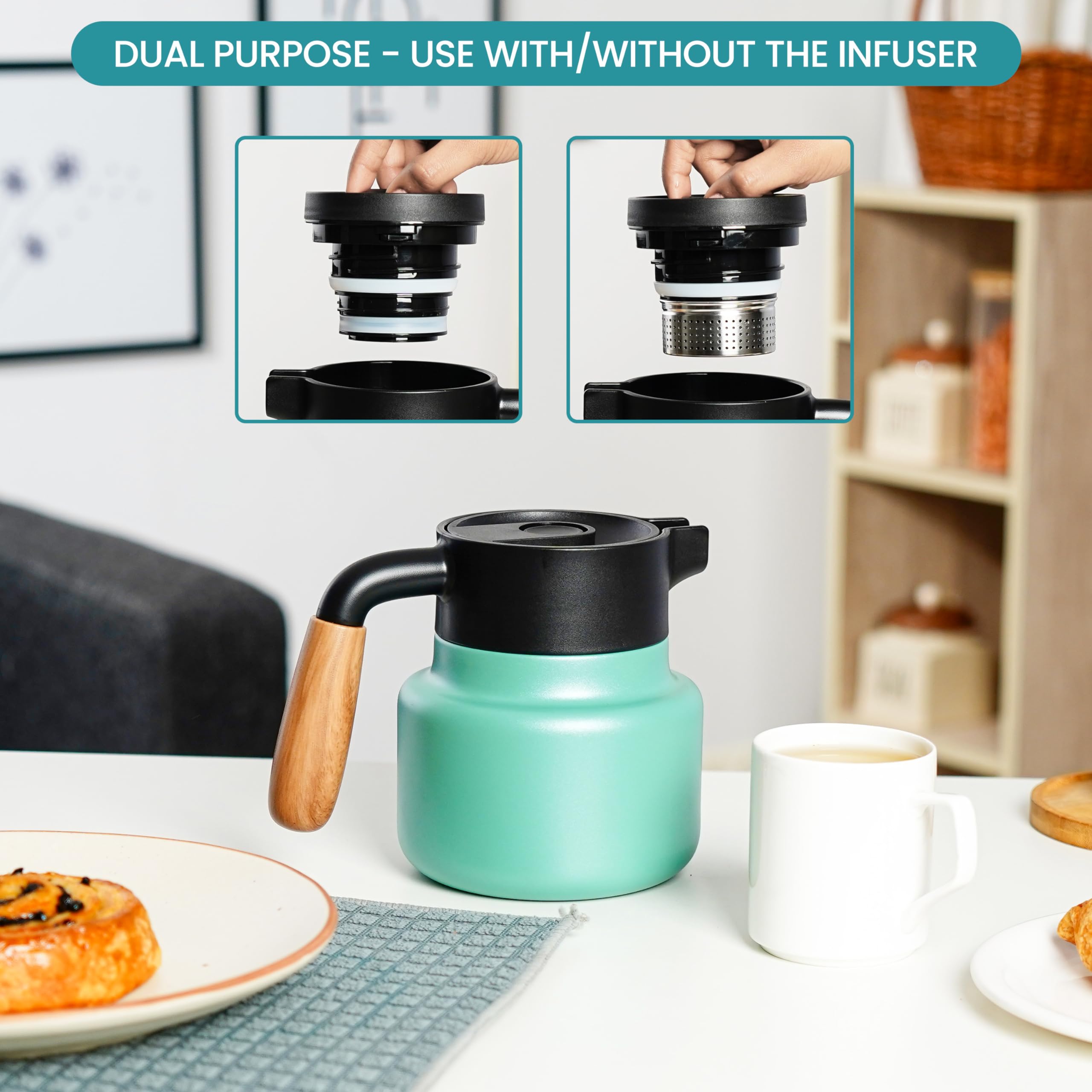 Termos Belle Vous 1,2L Acciaio Inox - Mantiene Caldo 8h/Freddo 12h, Grigio, Antigoccia - Foto 11