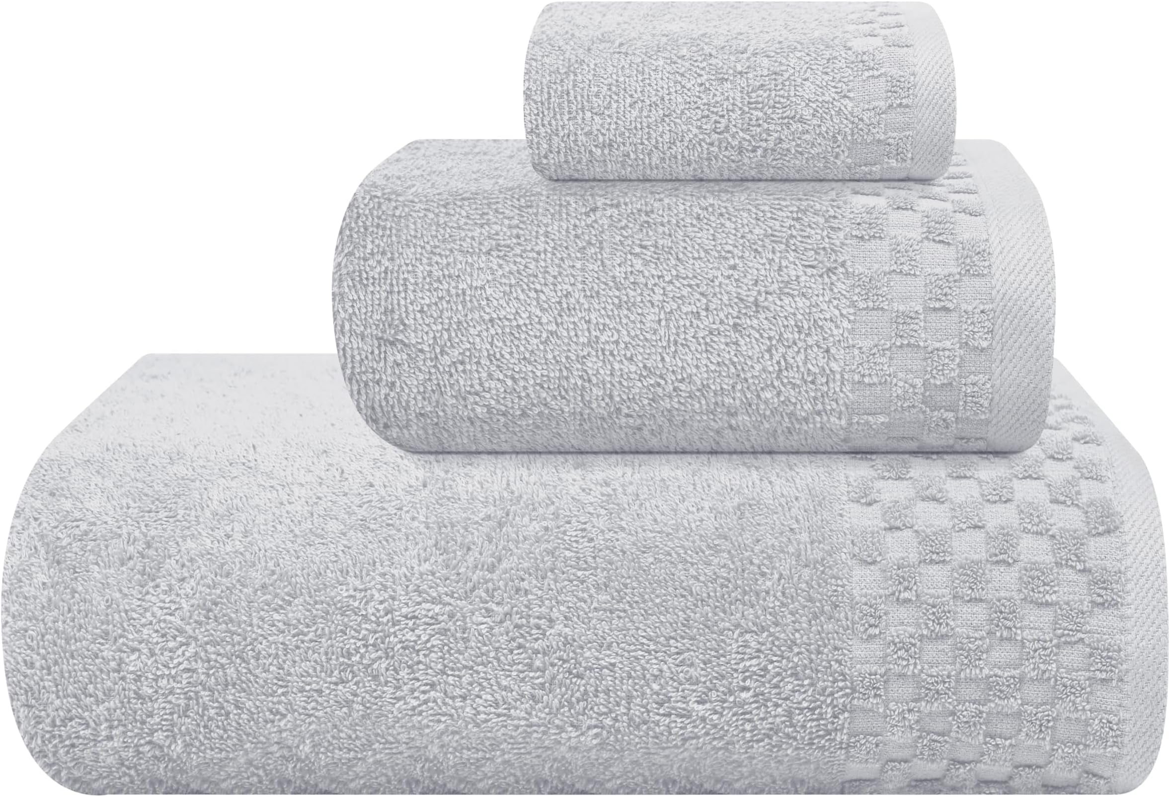 MyOwn Ultra Soft 3 Pack Cotton Towel Set, Contains a Bath Towels 28x55 inch, a Hand Towels 16x24 inch & a Wash Coths 12x12 inch, Ideal Everyday use, Compact & Lightweight - Light Grey