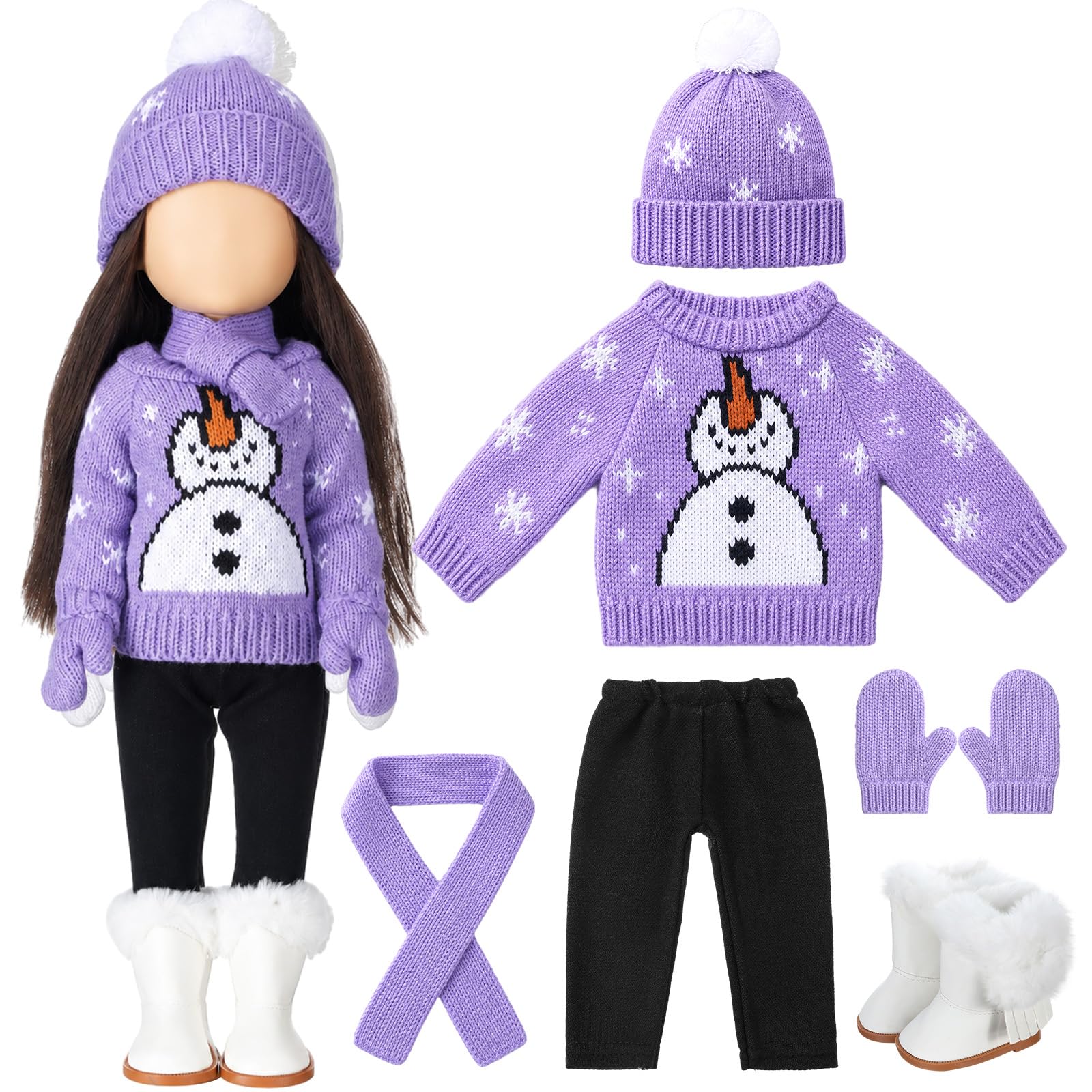 Fourluoo 6 Pcs 18" Christmas Doll Clothes, Purple, Snowman