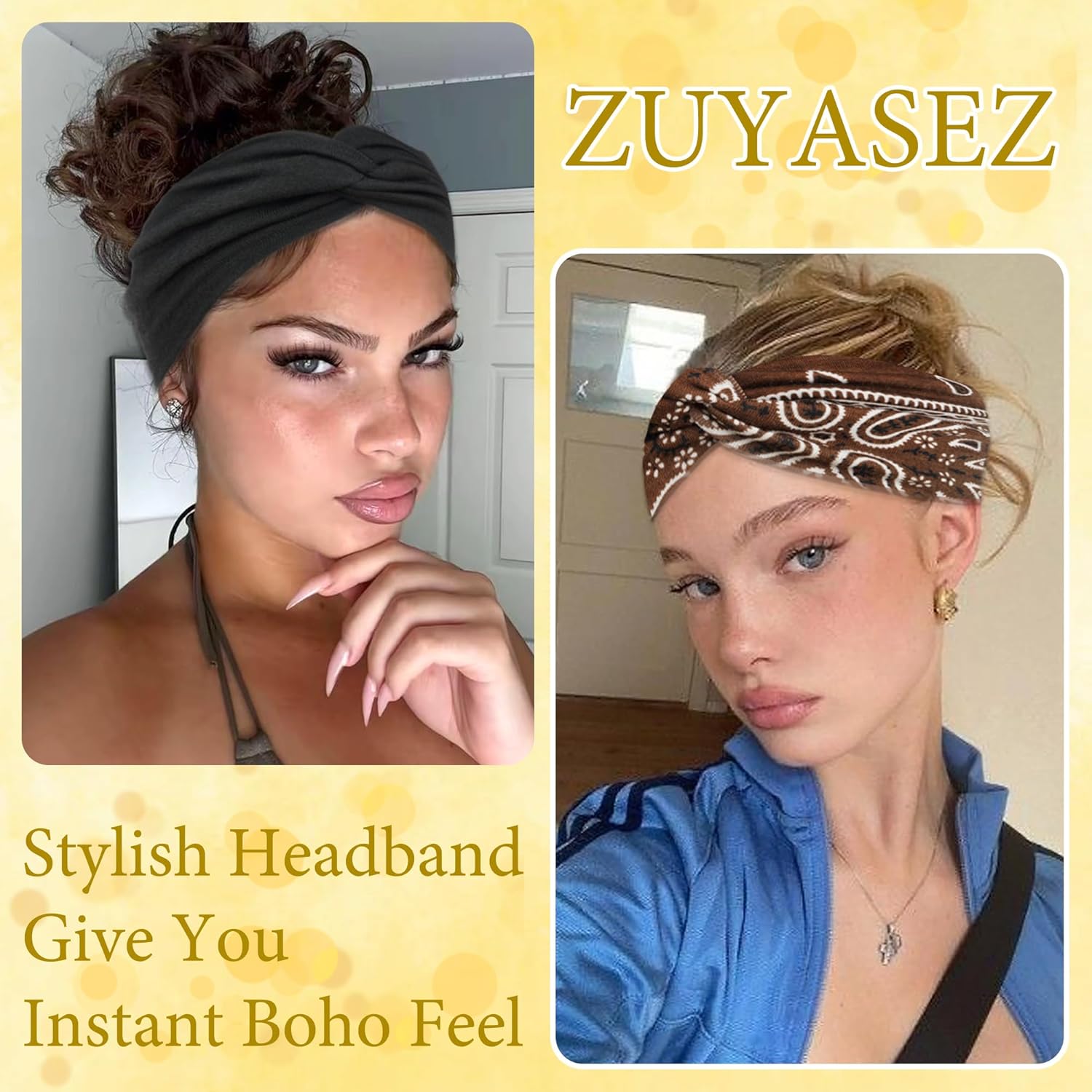 6 Pcs Boho Headbands for Women Twist Knotted Thick Head Bands Elastic Non-Slip Stretchy Hair Bands Cross Turban Headwrap Yoga Workout Vintage Hair Accessories for Girls - Image 6
