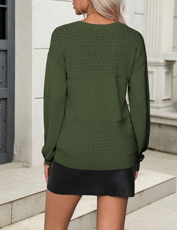 Zeagoo Womens Sweaters Casual Long Sleeve V Neck Lightweight Crochet Pullover Sweater Tops Army Green Small by Zeagoo - Image 4