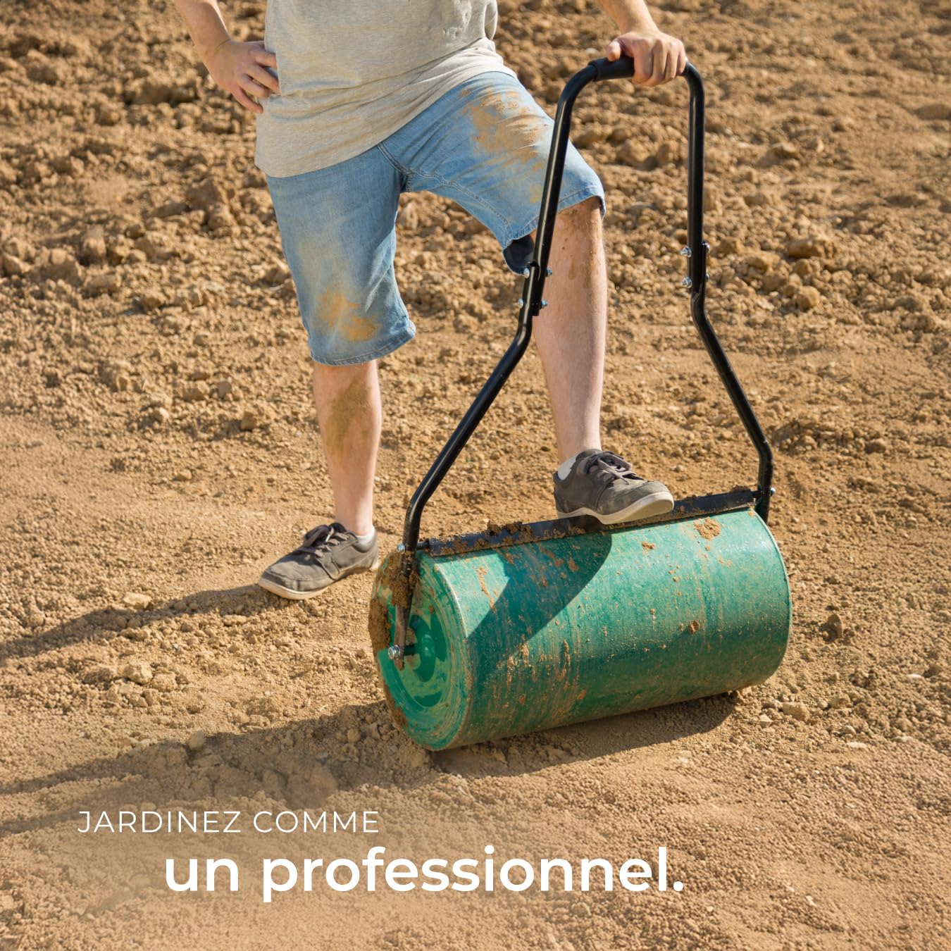 tectake® Rouleau à Gazon Rouleau de Jardin, Tambour 60 cm Équipé d'un racleur Lestage Eau ou Sable, Entretien Pelouse, pour Semis et Graines, Outil de Jardinage, Jardin, Aide la Pousse du Gazon