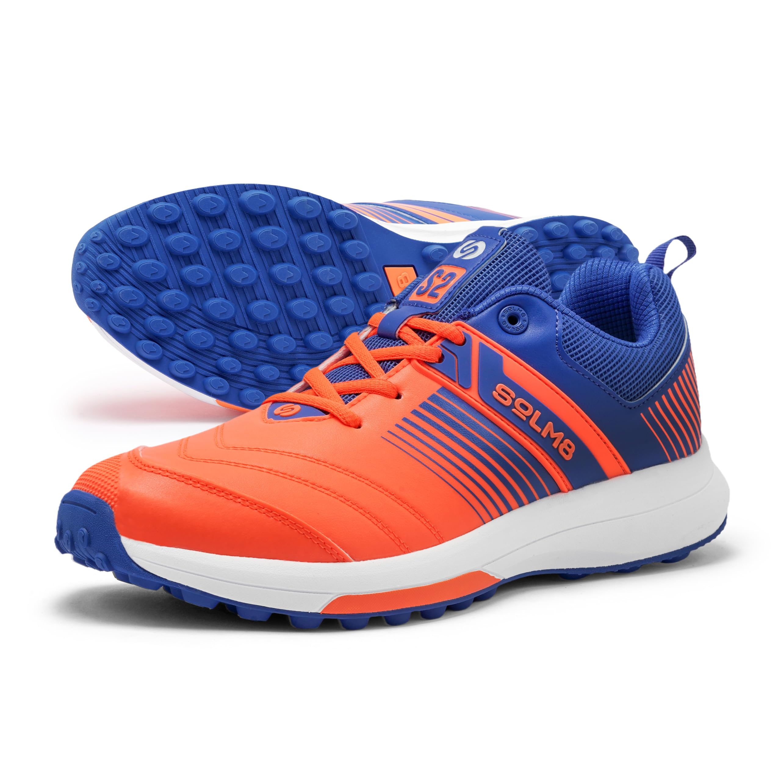 SOLM8 S2 Cricket Shoes Men Boys Junior Players - Advanced Grip Rubber Spikes for Turf/Grass, Ultralight Cushioning in Bright Colors (2025 Edition)