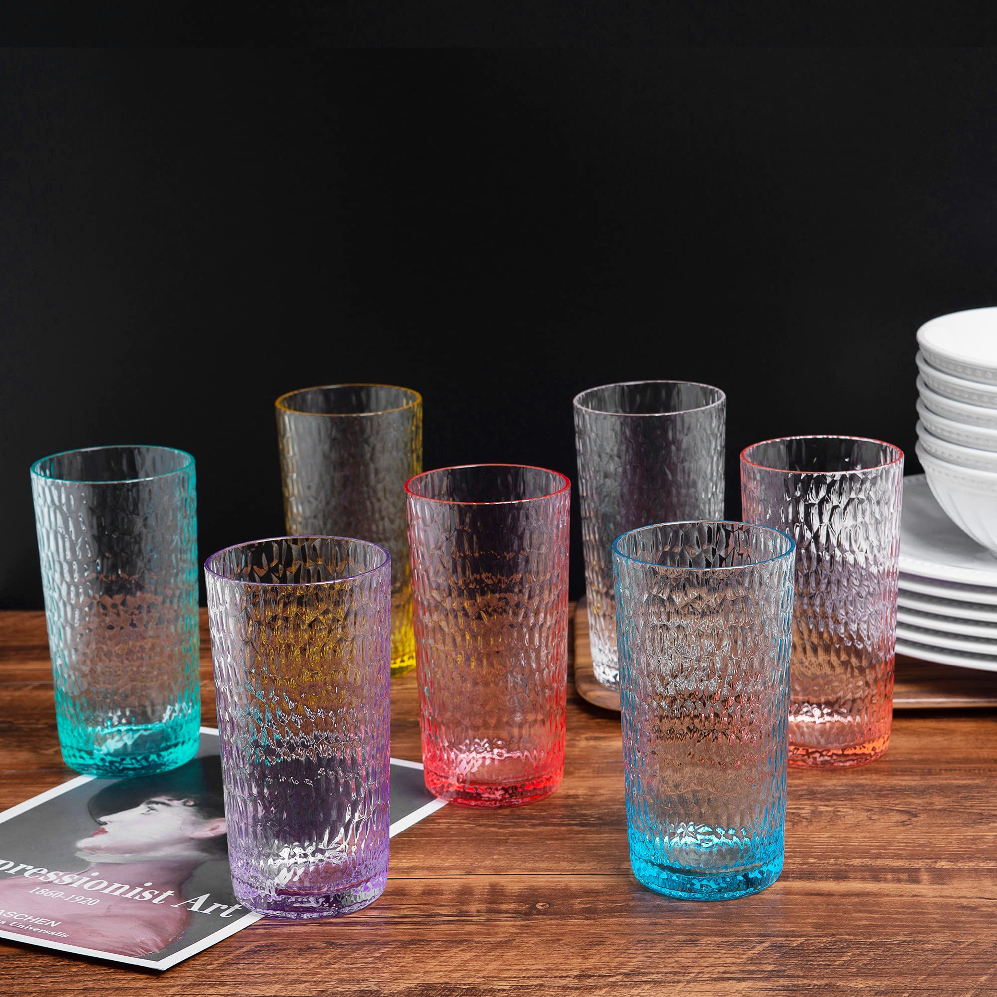 Amazon.com | KX-WARE 22-ounce Honeycomb Highball Glasses Plastic Tumbler  Acrylic Glasses, set of 6 Coral Pink: Highball Glasses