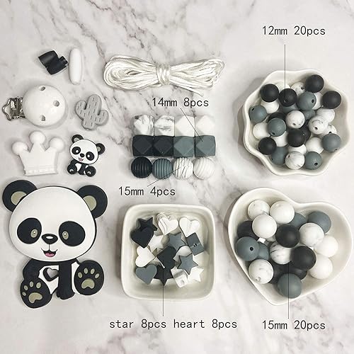 Miniatura 3 de Juego de pandas de cuentas sueltas de silicona, collar de bricolaje, accesorios de joyería