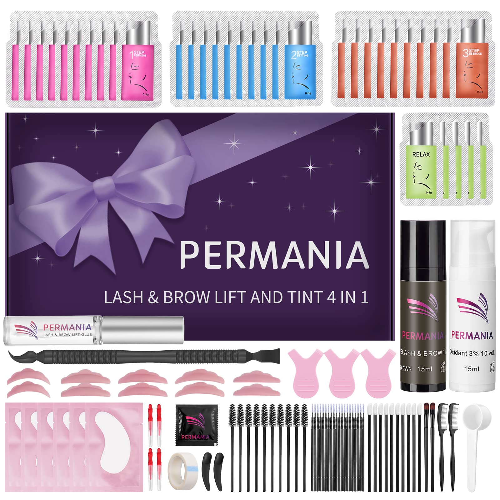 PERMANIA Brow Lamination Kit - Lash Lift & Eyebrow Color, Make Eyelash Perm Voluminous & Curl - Salon & Home Use - Lasts Up to 6 Weeks