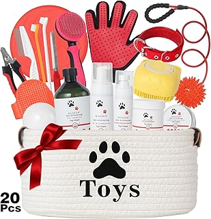 XXXL 20 Pieces Dog Gift Basket for Dogs, Pet Spa Gift Set with Shower Gel, Shampoo, Toys, Plush, Rubber, Rope, Training Toys, Birthday Gifts for Pet