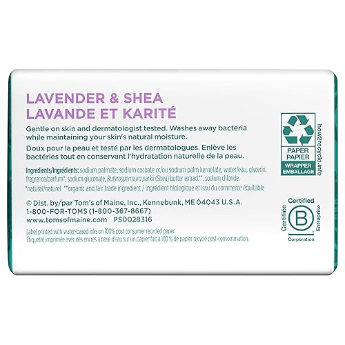 Miniatura 3 de Toms of Maine Jabón de barra de belleza natural lavanda y karité con manteca de karité cruda 5 onzas