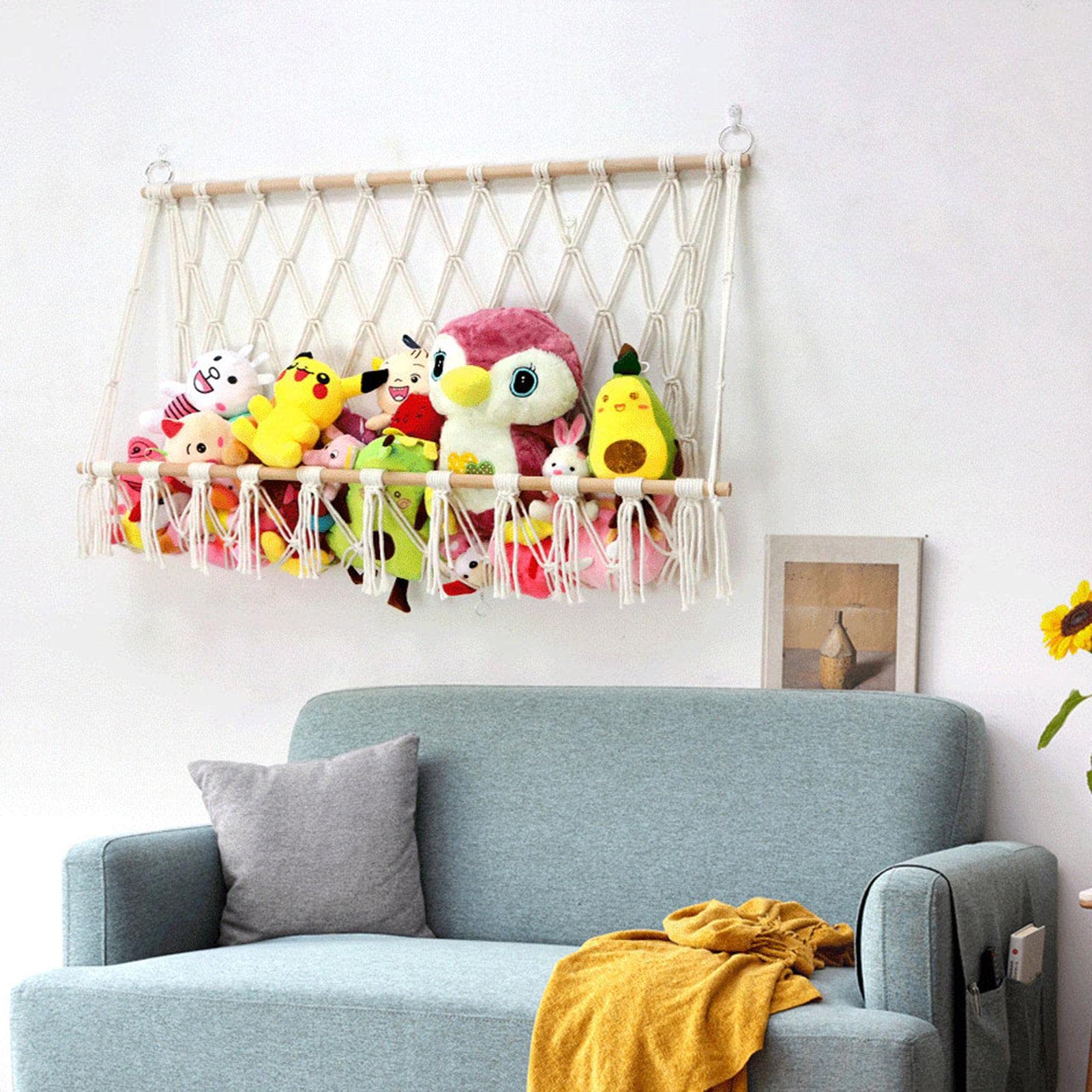 Jouet Hamac pour Animaux en Peluche 100cm Rangement en Maille Boho Macrame Suspendu au Mur
