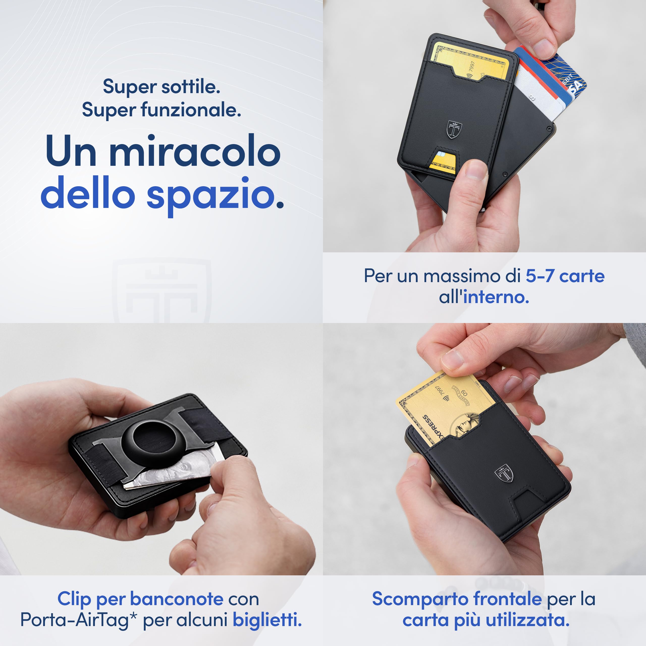 TRAVANDO SWYPE Alluminio Portafoglio Uomo Slim - Carbonio Portacarte Uomo Protezione RFID - Porta Tessere piccolo con cinturino Porta Soldi - Portafogli Slim Di Credito - Mini Smart Wallet