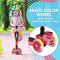 Vista 5 de Hurtle Patinete de 3 ruedas para niños, luces LED de ruedas, manubrio ajustable de inclinación para dirigir y asiento plegable, paseo sentado