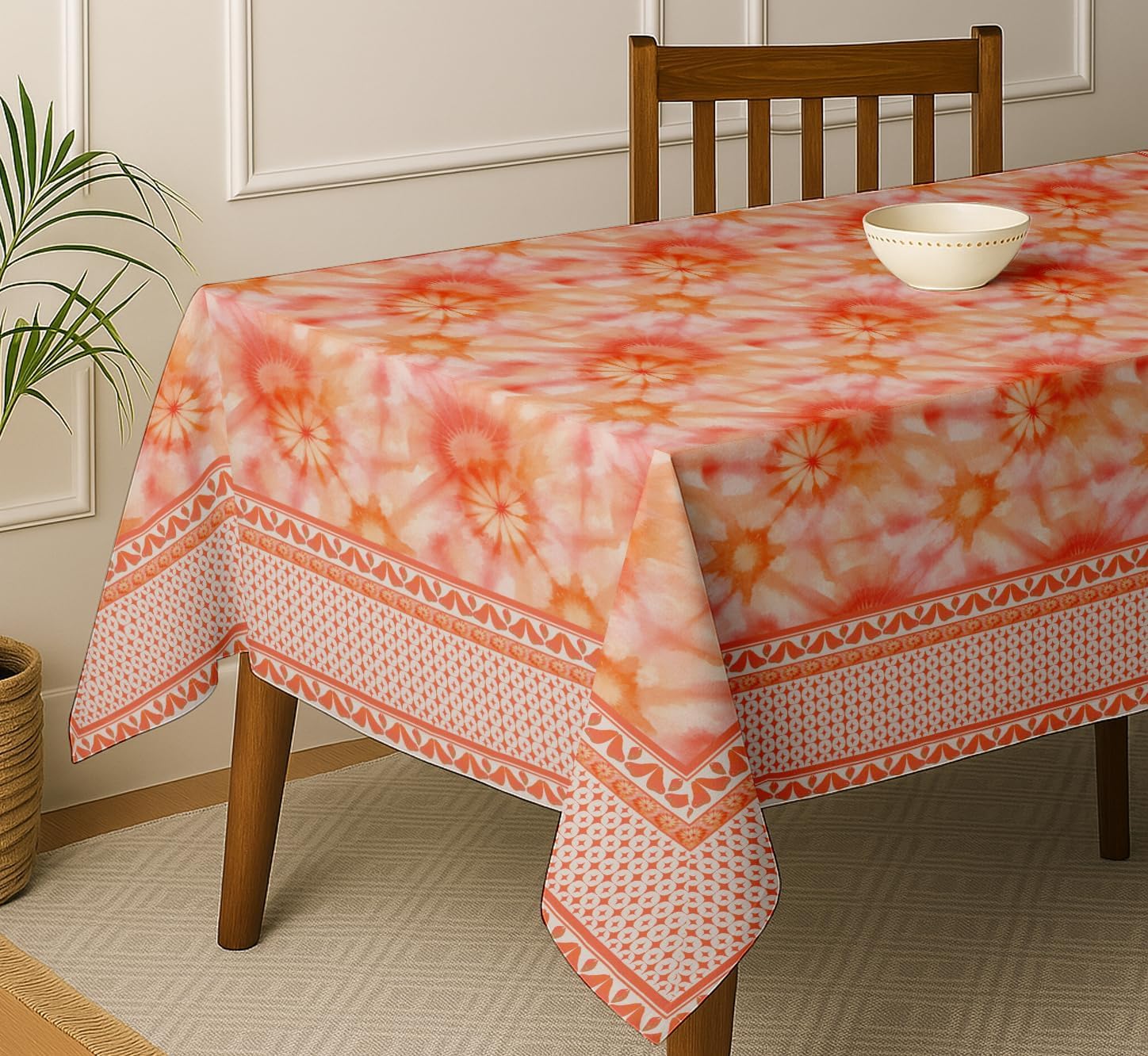 Tie & Dye Print Tablecloth - Pink Cotton Twill Fabric, 54X54 Inch Square Dining Table Cover for 4 Seater, Durable, Machine Washable, Everyday Dining, Matching Napkins & Available