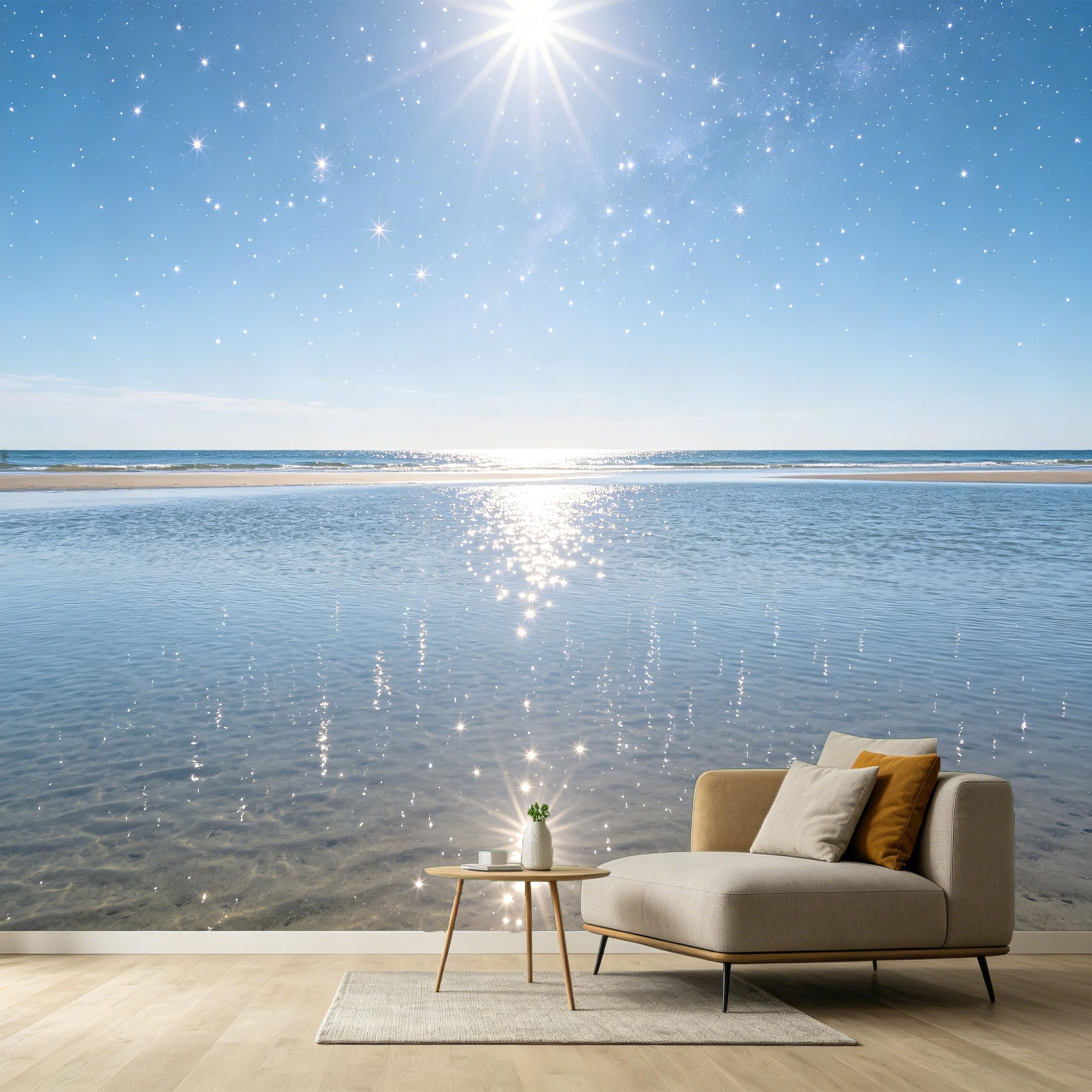 Custom Size Wall Murals Coastal Marine Ocean Landscape Starry Sky Sun Reflection SelfAdhesive Wall Fabric Removable Large Wallpaper for Photo Living Room