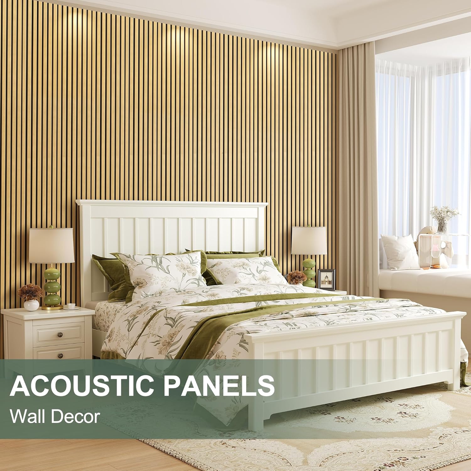 PolarcoForgeco 2PCS Wood Panels for Wall, 48"×24" Wood Slat Acoustic Wall Panels Noise Cancelling, Sound Proof Acoustic Panels for Interior Decor (Cream Oak)