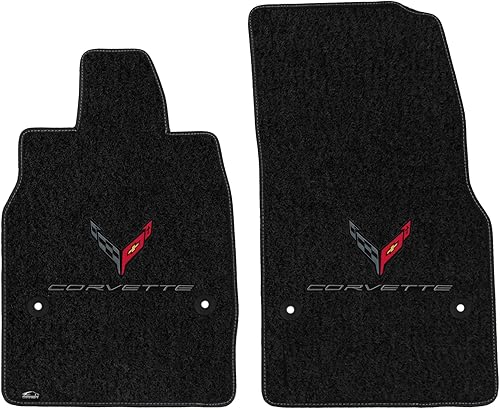 Miniatura 2 de Lloyd Mats Alfombrillas de vinilo de alta calidad en blanco y negro para Corvette C8 2020-ON Coupé y Convertible (carbón, 2 unidades, banderas de