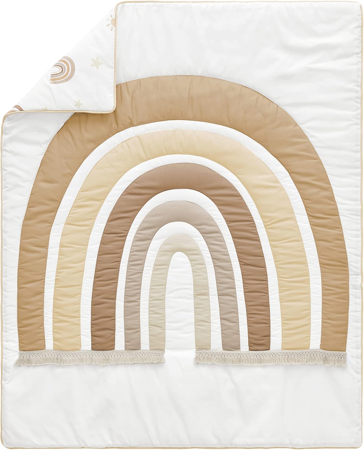 Boho Rainbow Beige and Taupe Microfiber Crib Bedding Set