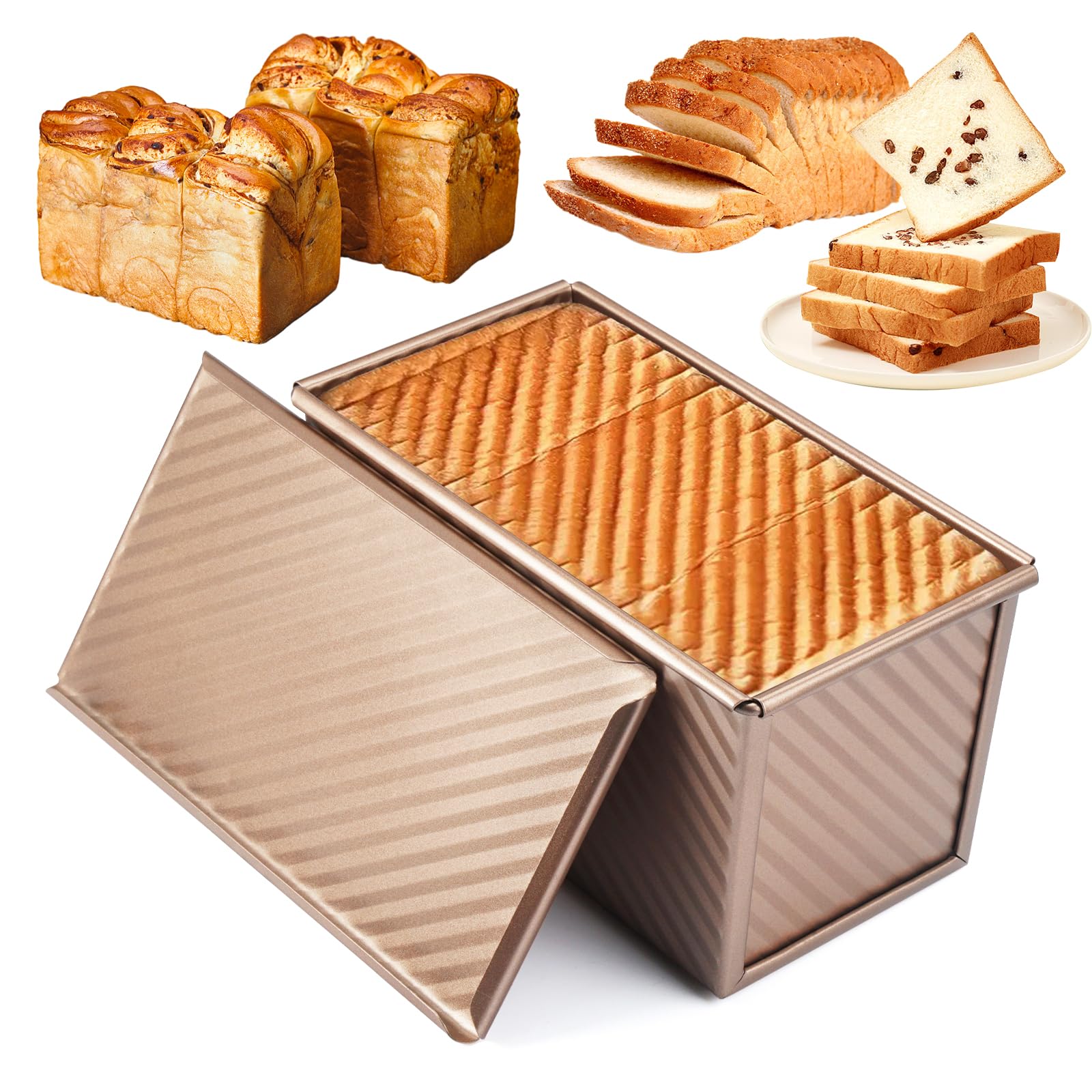 Stampo per Pane in Cassetta, Teglia Pane in Cassetta Rivestimento Antiaderente, Tre Porte di Scarico Sul Fondo, Teglia per Pane in Cassetta, Toast e Torte Stampo Rettangolare in Acciaio ai Carbonio