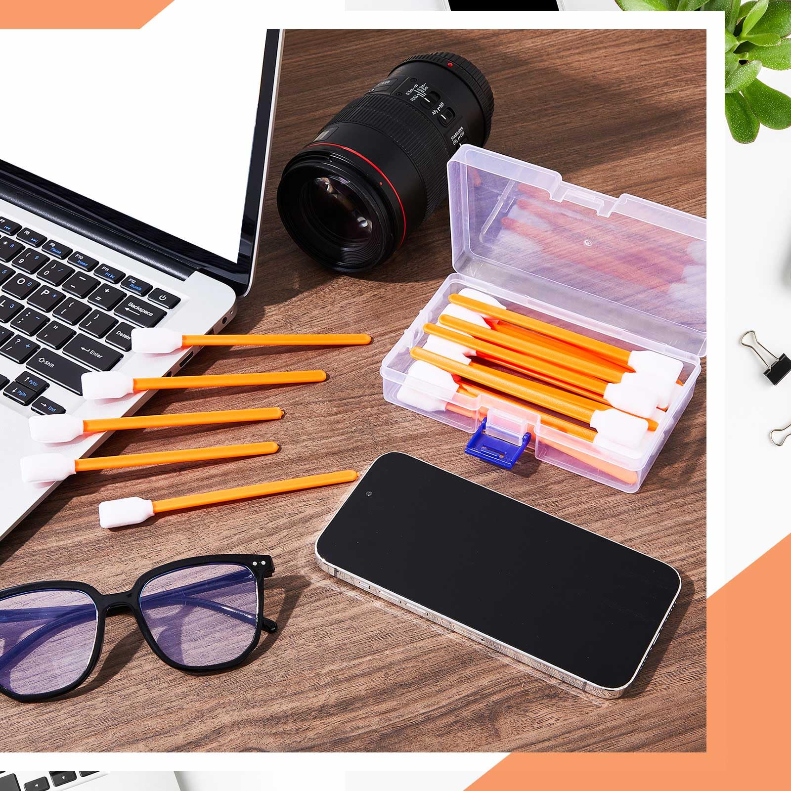 200 hisopos de limpieza de espuma de 5 pulgadas con estuche de almacenamiento, puntas de espuma para cabezales de impresora, escáneres, lentes de cámara, industrias de disco duro de chip