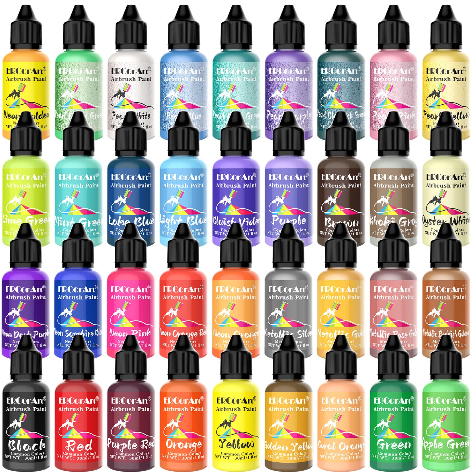 Airbrush Paint Set - 36 Colors Ready to Spray Airbrush Kit with 2 Cleaning Brush, Water Based Acrylic Air Brush Paint for Artists, Plastic Models - 1fl oz