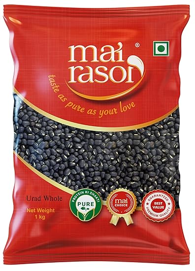MAI RASOI Black/Kali Urad Whole/Sabut Unpolished 1Kg Pouch