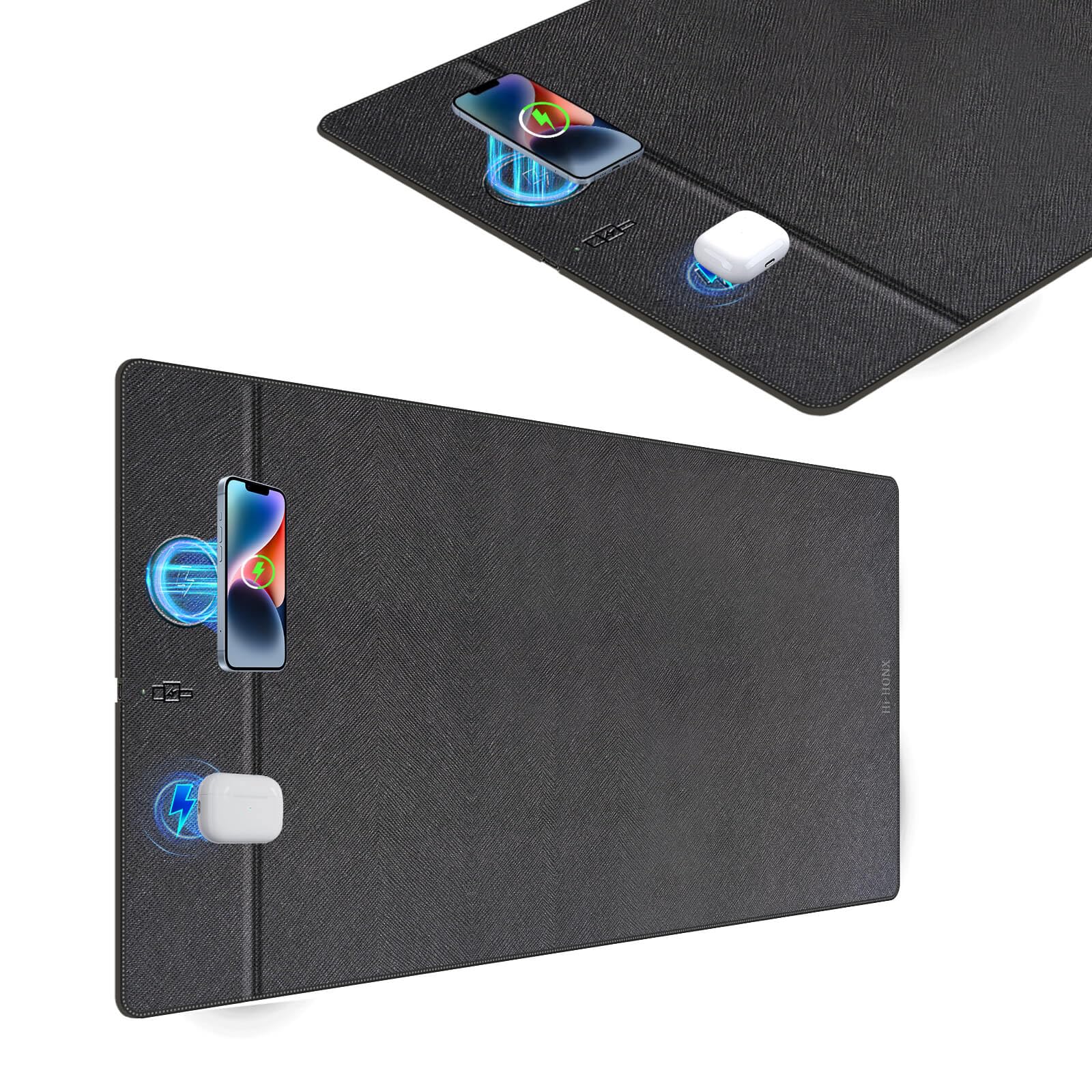 Alfombrilla de ratón de carga inalámbrica, 90 x 43 cm, XL grande, superficie ultralisa, parte trasera antideslizante, color negro clásico, base impermeable para ordenador para MacBook, PC, portátil