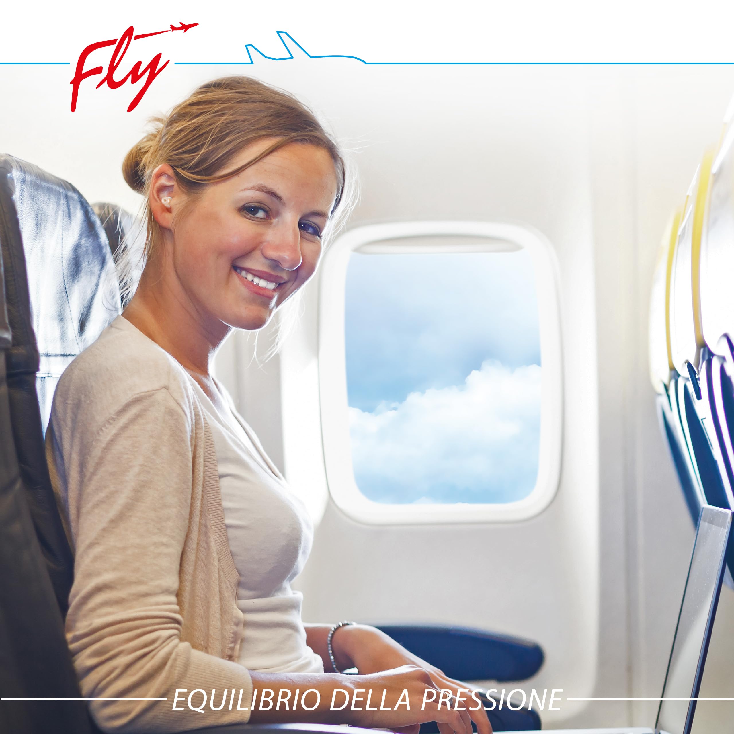 SANOHRA fly - tappi per le orecchie contro la pressione in volo | Per adulti | Riutilizzabili (fino a 6 voli) | Equalizzazione della pressione durante il decollo e l'atterraggio | Comfort in viaggio