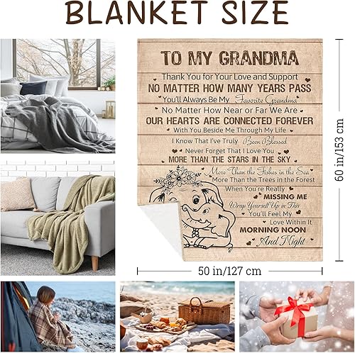Miniatura 3 de Regalos para la abuela de parte de la nieta, manta de regalo de cumpleaños para abuela, 60 x 50 pulgadas, regalos para la abuela de nietos y nietos,