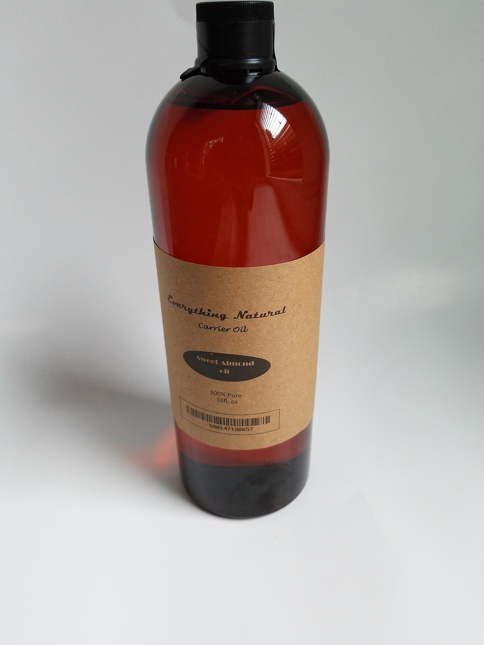 Extra-Large 1 Liter Sweet Almond Carrier Oil by Everything Natural 33Fl Oz- 100% Pure - Cold-Pressed - Organic Almond Oil. Great As Baby Oil - Anti-Wrinkles - Anti-Aging