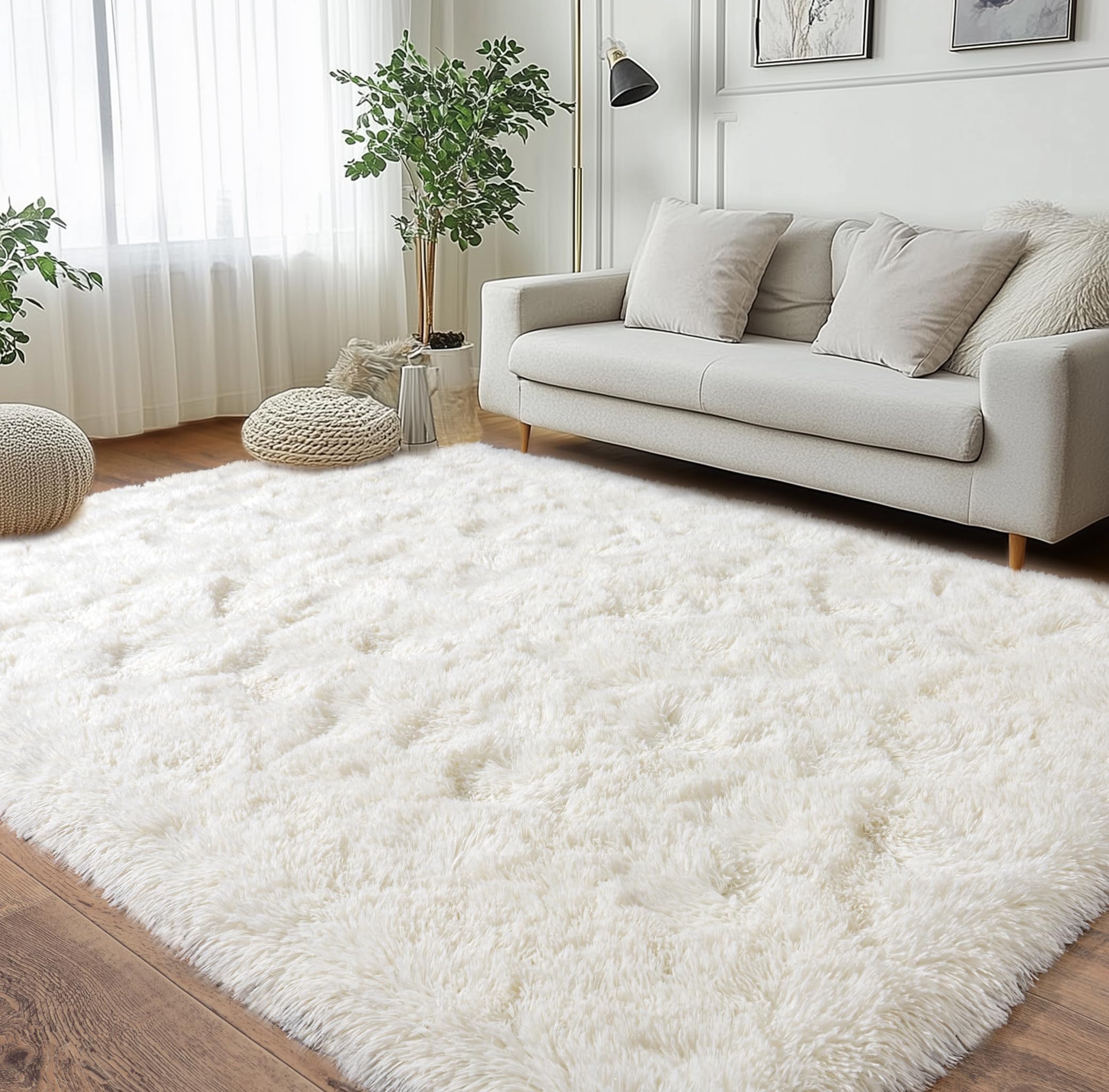 BSGIFT Alfombra para salón, 160 x 230 cm, color crema, mullida, moderna, de pelo largo, para el salón, la cama, para dormitorio, habitación infantil