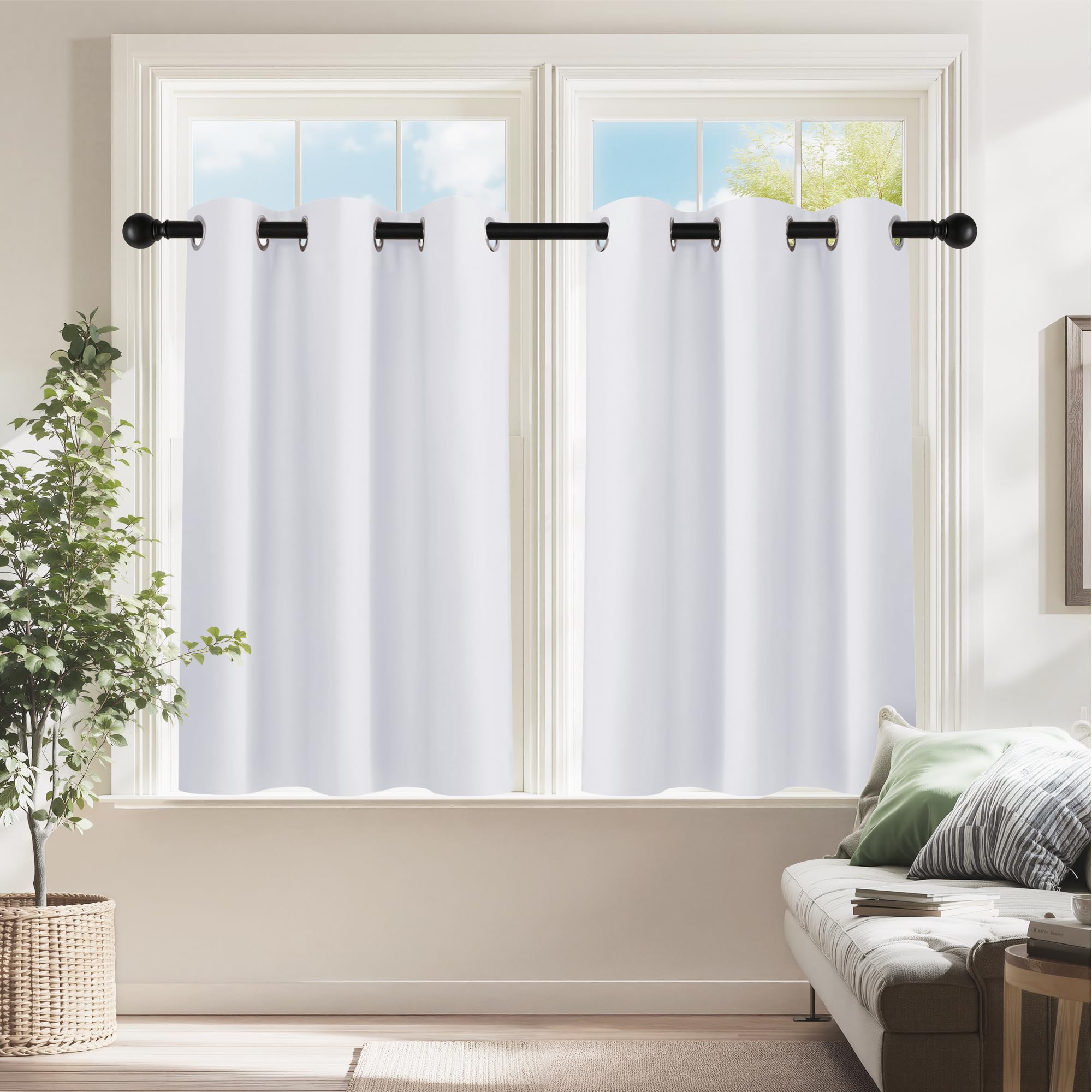 PONY DANCE White Room Darkening Short Curtains,2 Panels, W 42 x L 36 inches