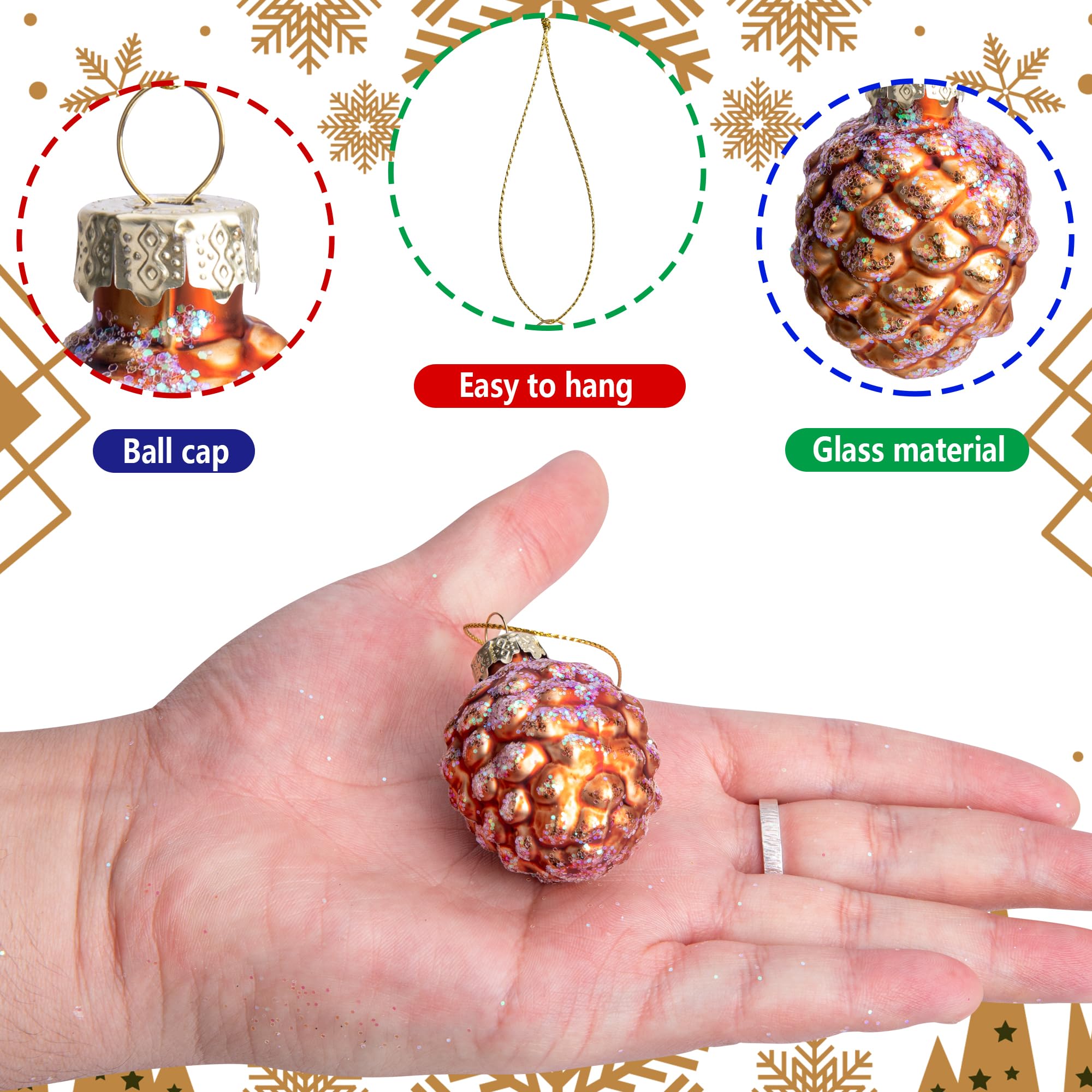 Amazon.co.jp: LFUTARI クリスマスパインコーンガラスオーナメント 12