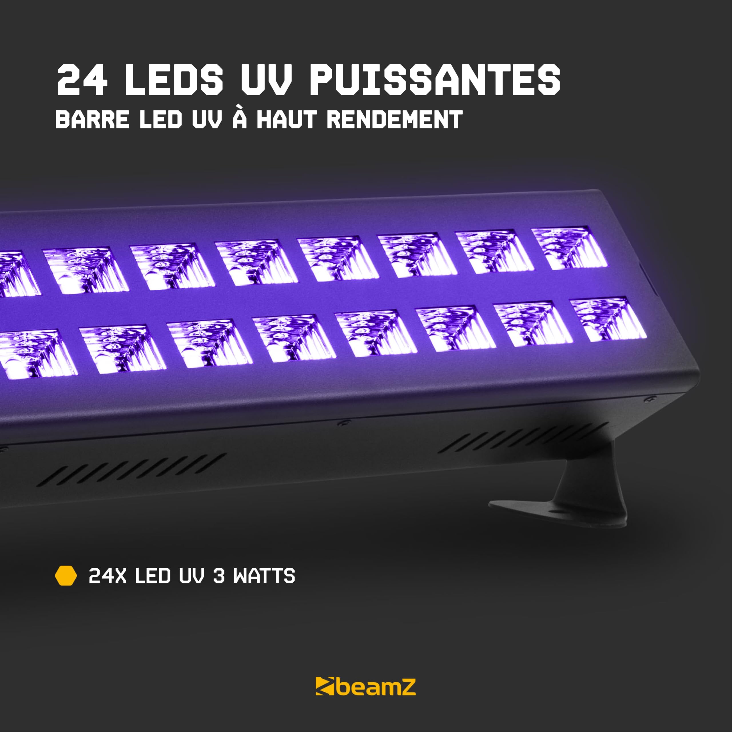 BeamZ BUV243 Barre LED Lumière Noire UV - 24 LEDs, Soirée Fluo/Halloween, DMX, Fixation Mur et Plafond, Effet Stroboscope, Idéale pour les DJs Mobiles, Bowlings, Soirées Halloween