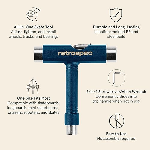 Miniatura 9 de Retrospec Upkeep - Herramienta de patinaje portátil multifunción todo en uno con llave Allen 2 en 1 y destornillador Phillips para ajustar y apretar